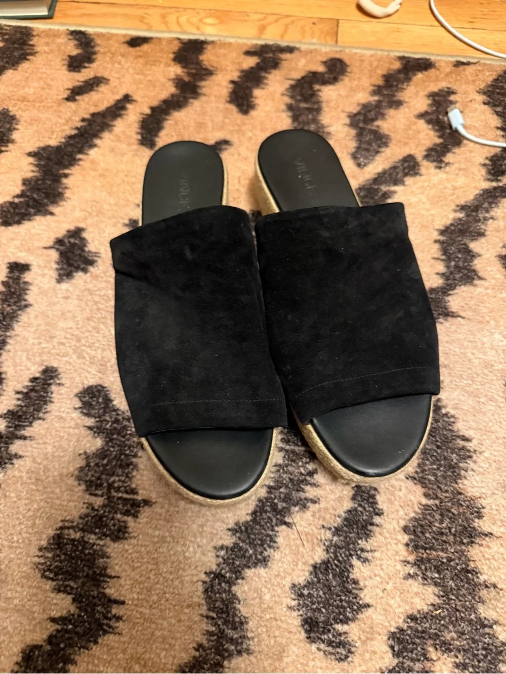 Vince Black Suede Solana Slide Espadrille Platform Sandal - Women